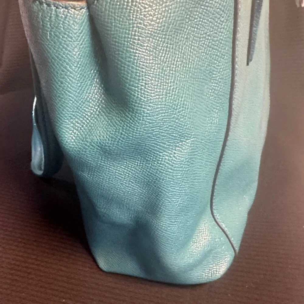 Coach Teal Leather Tote Bag - Picture 7 of 14